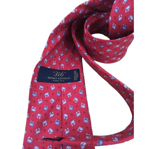 BROOKS BROTHERS 346 Red Crab Silk Tie USA 62"/ 3.5" EC - Picture 3 of 8